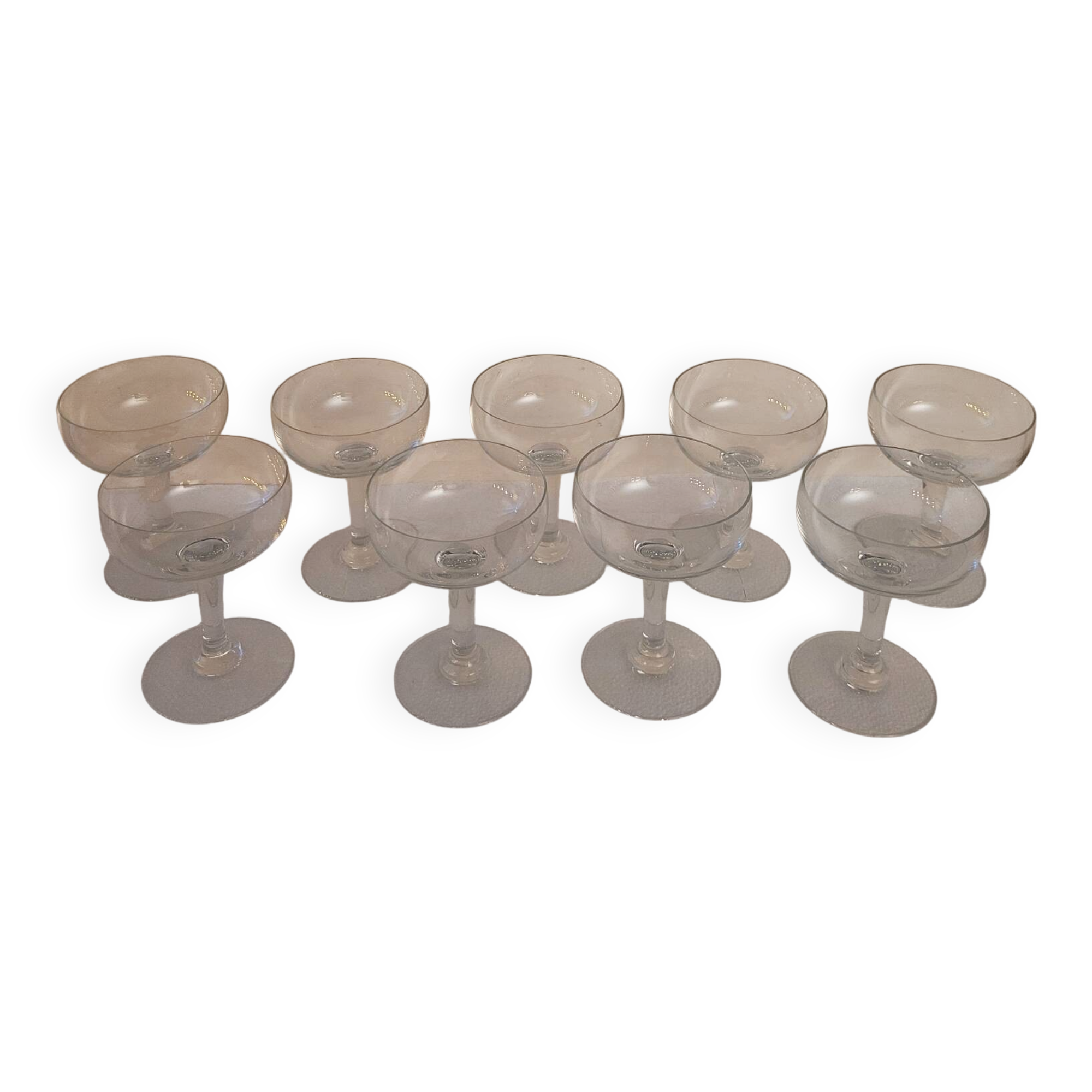Set of 9 vintage champagne glasses in fine glass