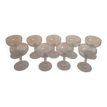 Set of 9 vintage champagne glasses in fine glass