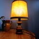 Lampe chevet pied bois tourné, abat jour peau rustique chic