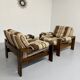 2 fauteuils armchair en bois et tissu vintage design années 70