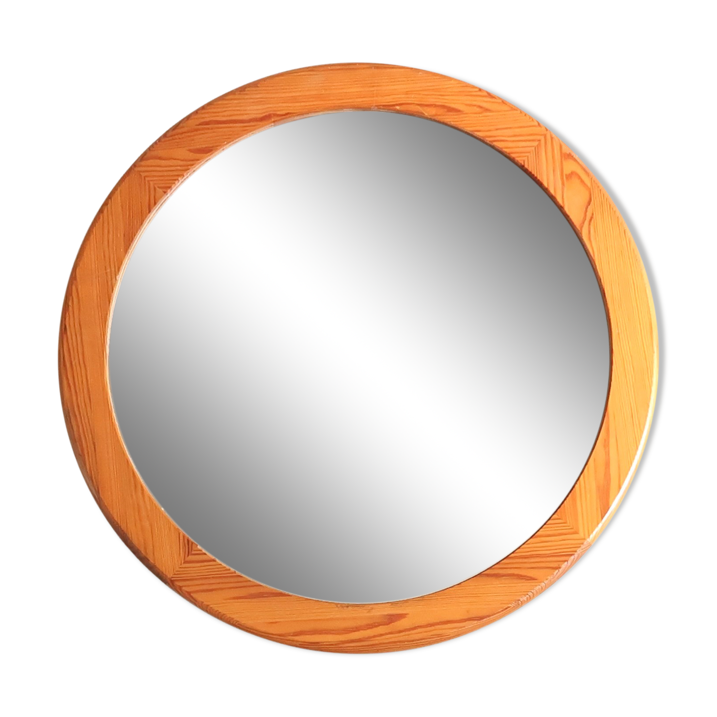 Round pine mirror, 1970s