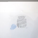 Set of 11 flat white earthenware plates with gold edging