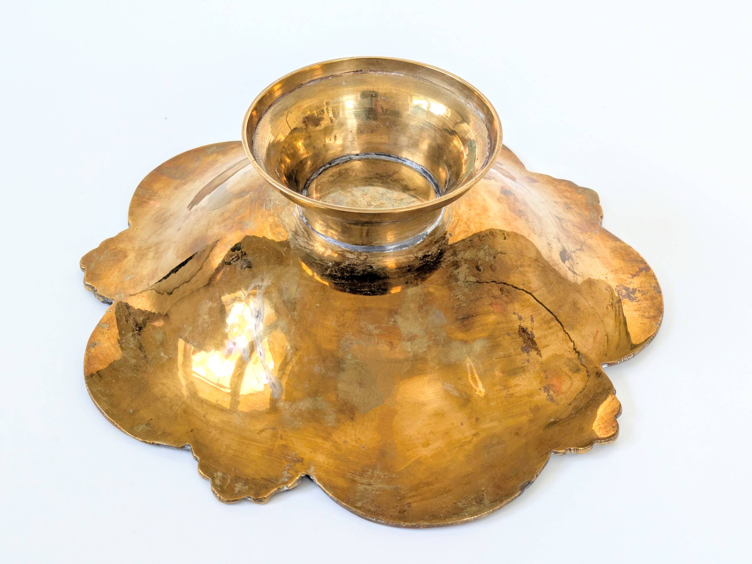 Brass Footed Bowl | Antique Art Nouveau Floral Motif
