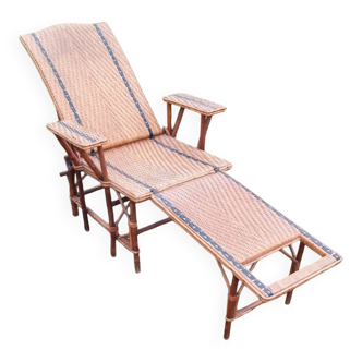 Chaise longue en rotin ancienne vintage