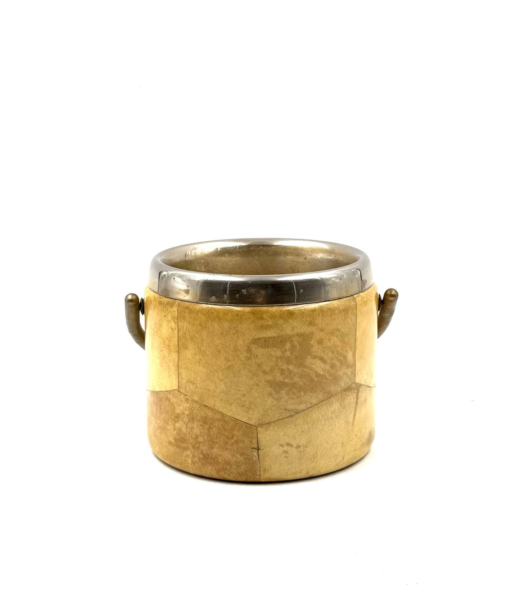 Mid-century cream parchment ice bucket, Aldo Tura Italy 1950s