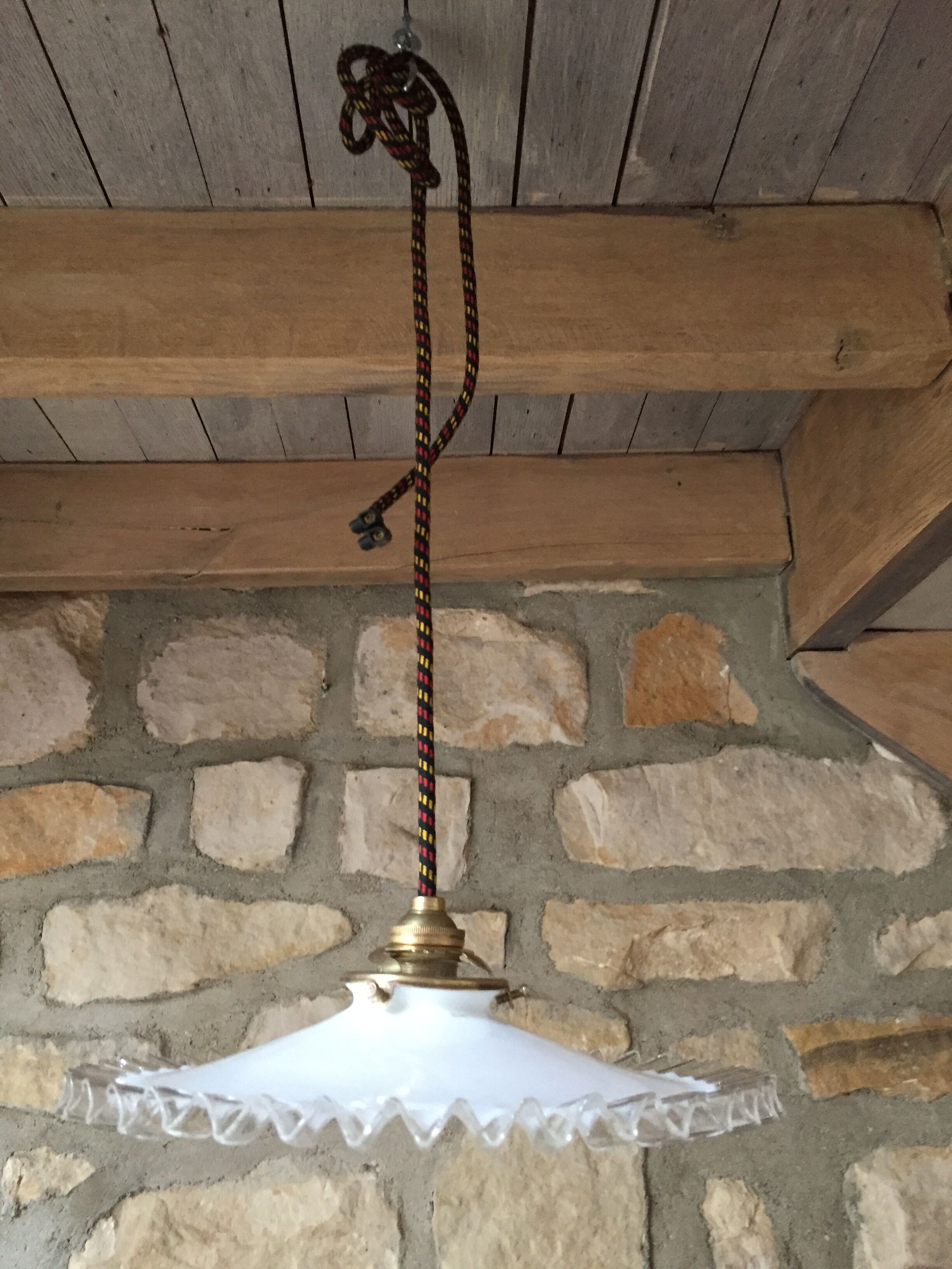 Old white opaline and brass hanging No.4