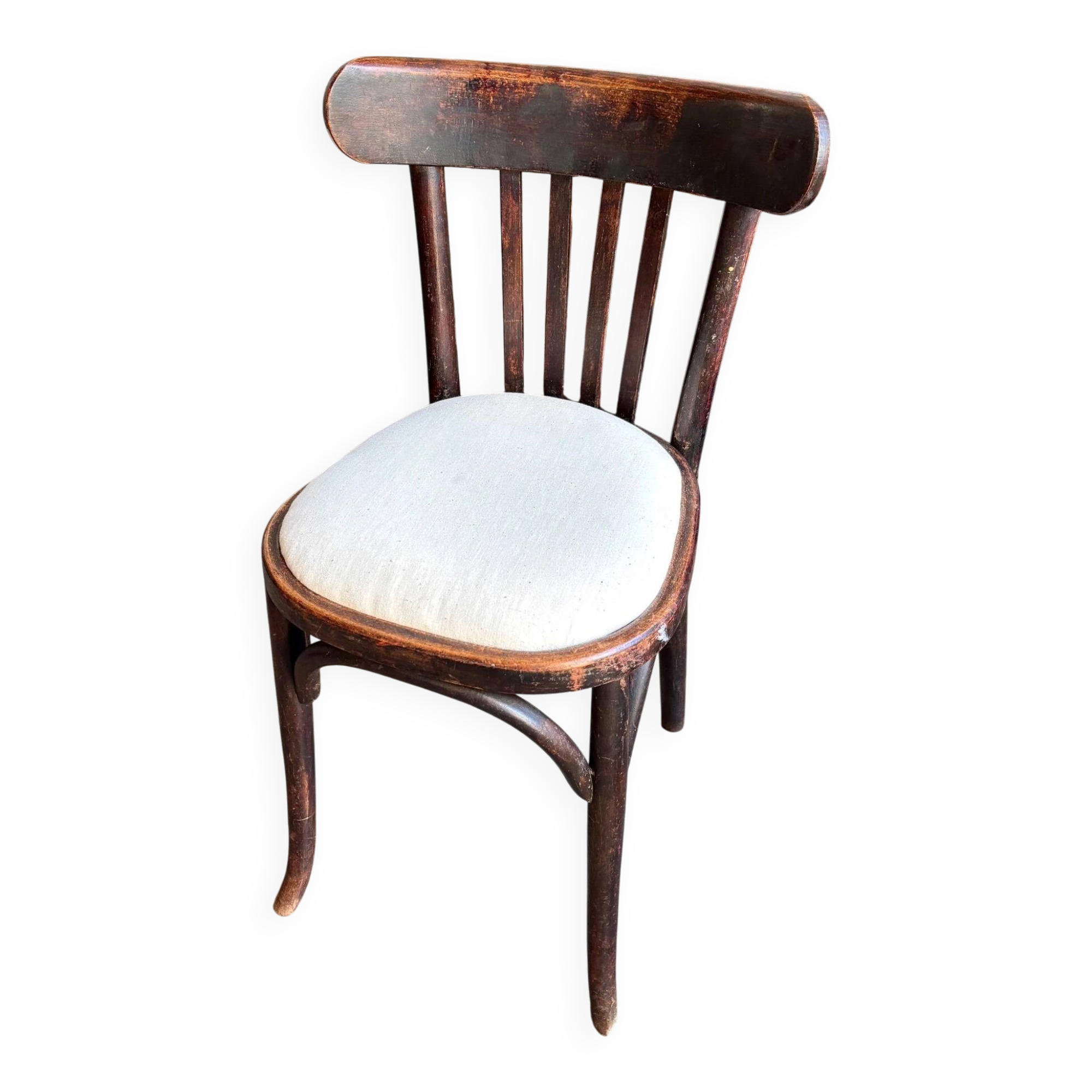 Bistro chair in bent beech and beige mixed fabric.