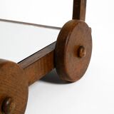Beautiful, unique 1930s tea trolley bar cart made of solid oak wood
