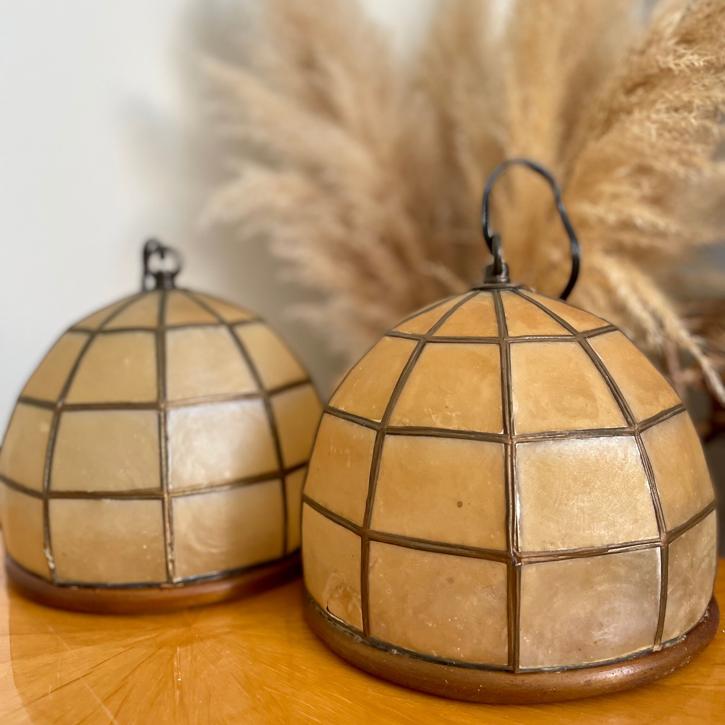 Paire de suspensions en nacre et laiton vintage
