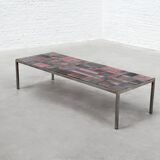 Large Ceramic-Tile Coffee Table by Pia Manu, Handcrafted, Belgium 1960's