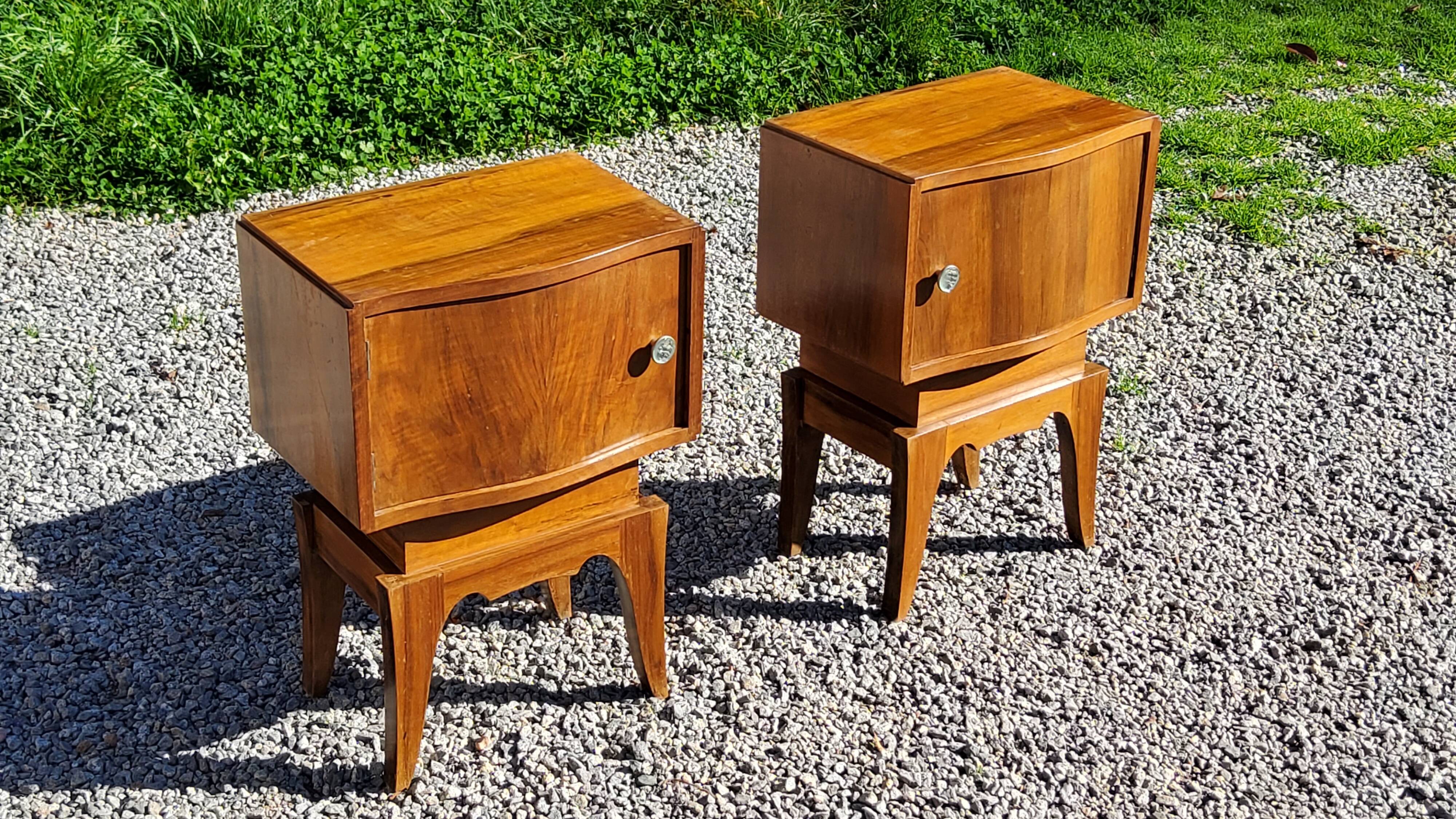 Pair of vintage 50s walnut bedside tables