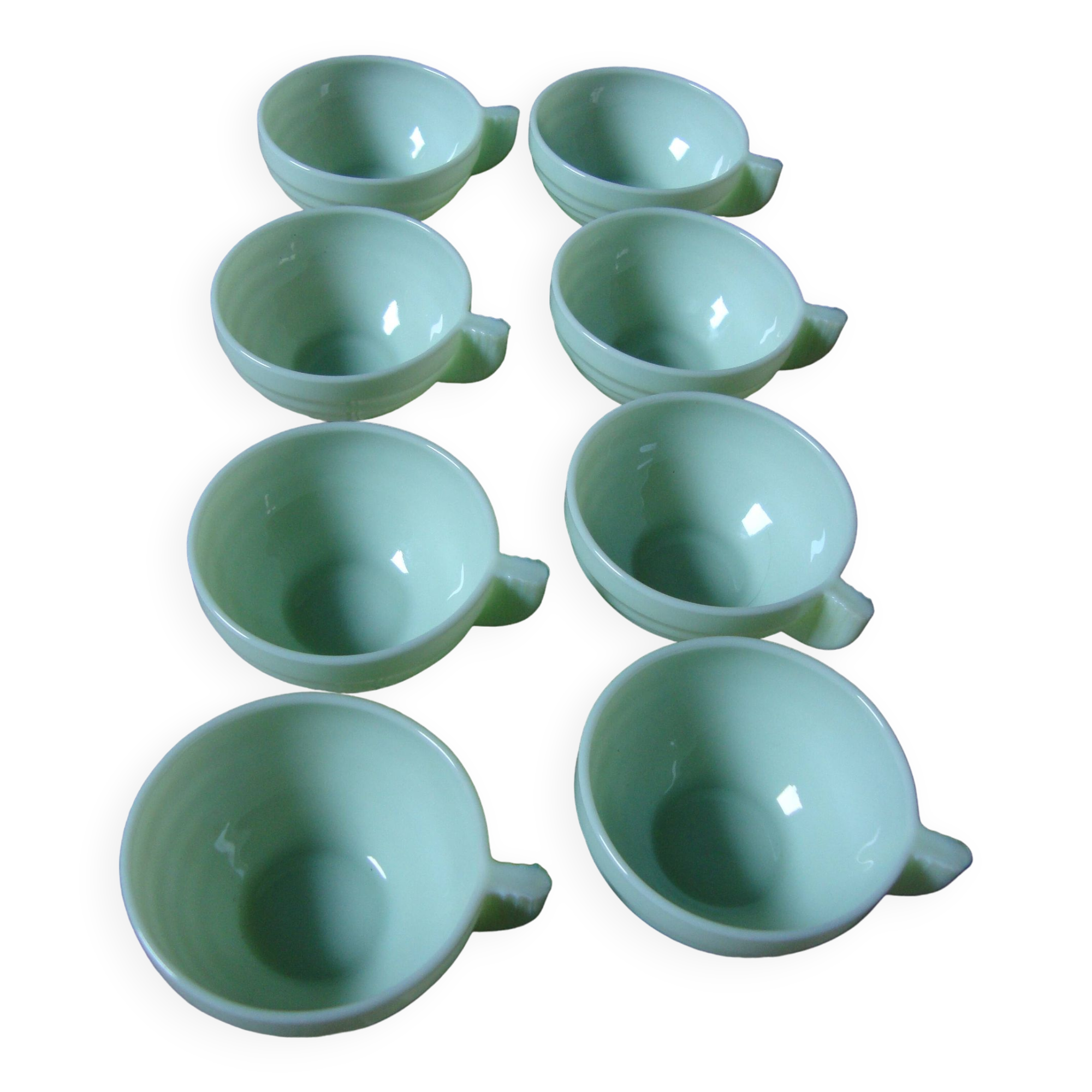 Set of 8 vintage cups in pale green opaline.