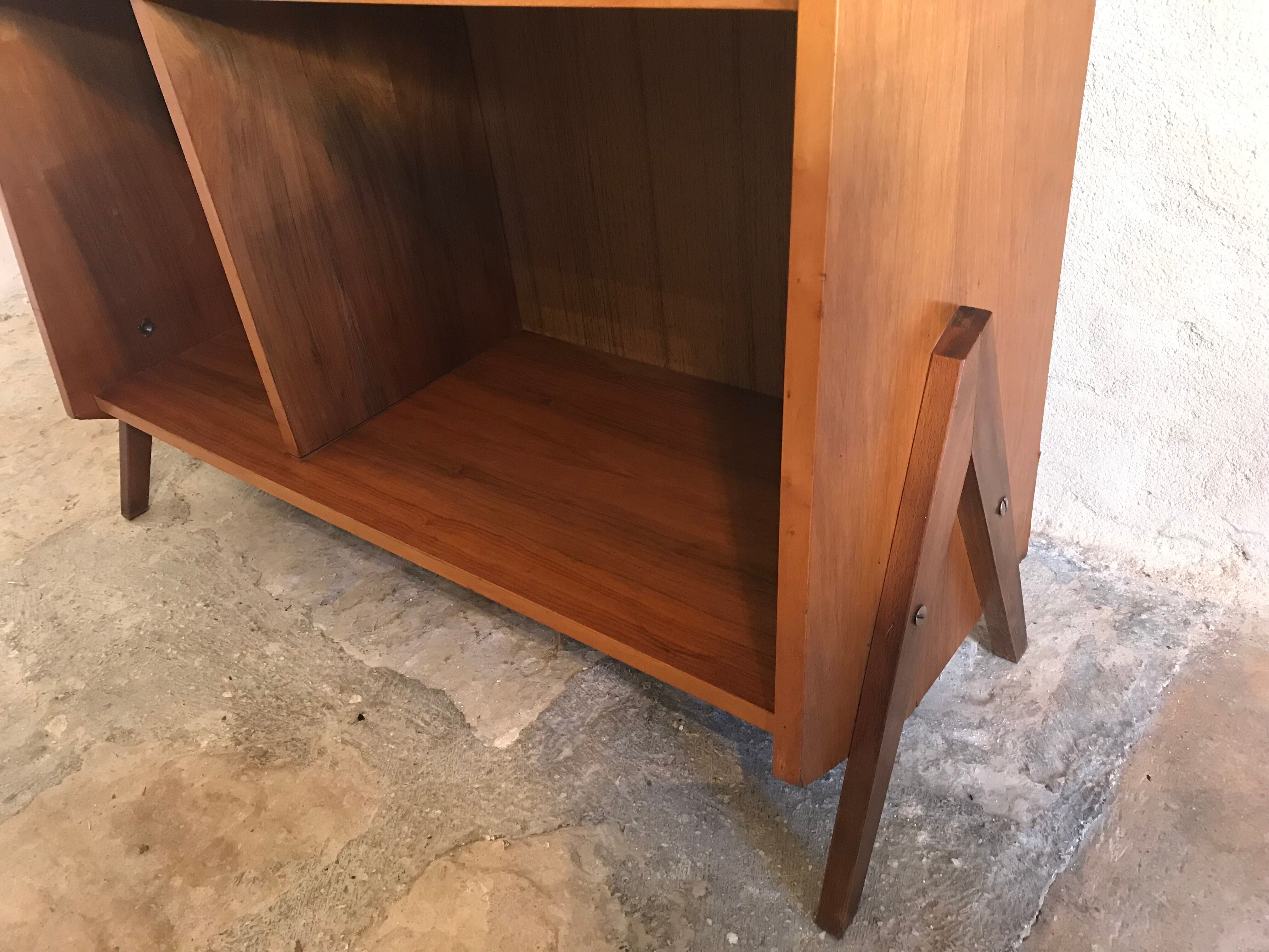 1960's vintage bookcase blond walnut and compass feet