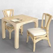 Square Rattan and Stone Marquetry Table with Matching Chairs, 1970