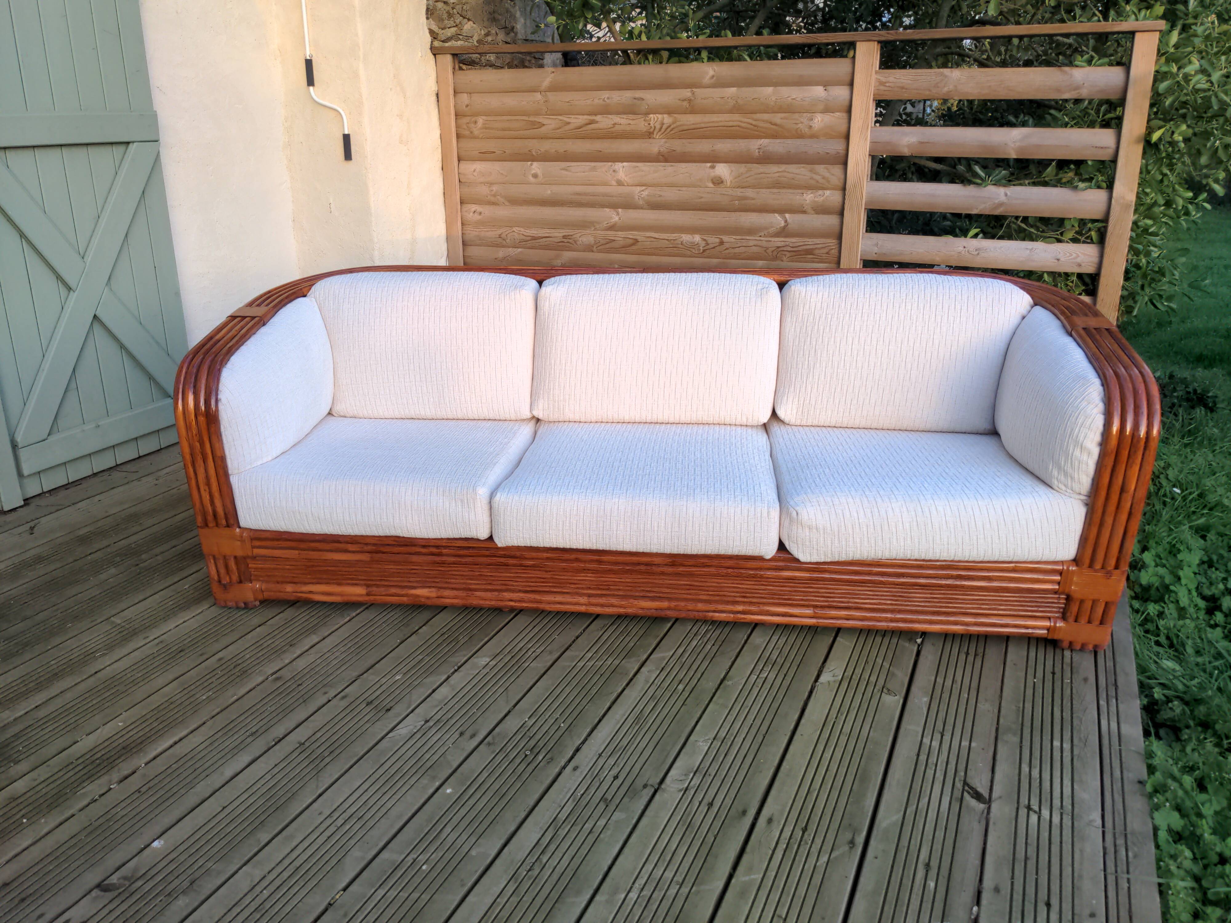 Canapé en bambou et rotin par Maugrion pour Roche Bobois