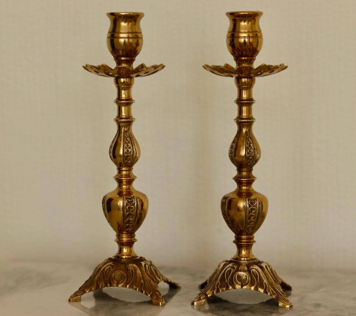 Pair of Swedish brass candlesticks from the mid-century.