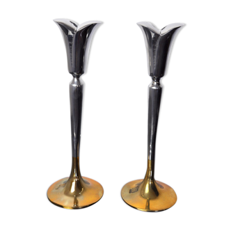 Pair of brutalist candlesticks by Art3, 1970