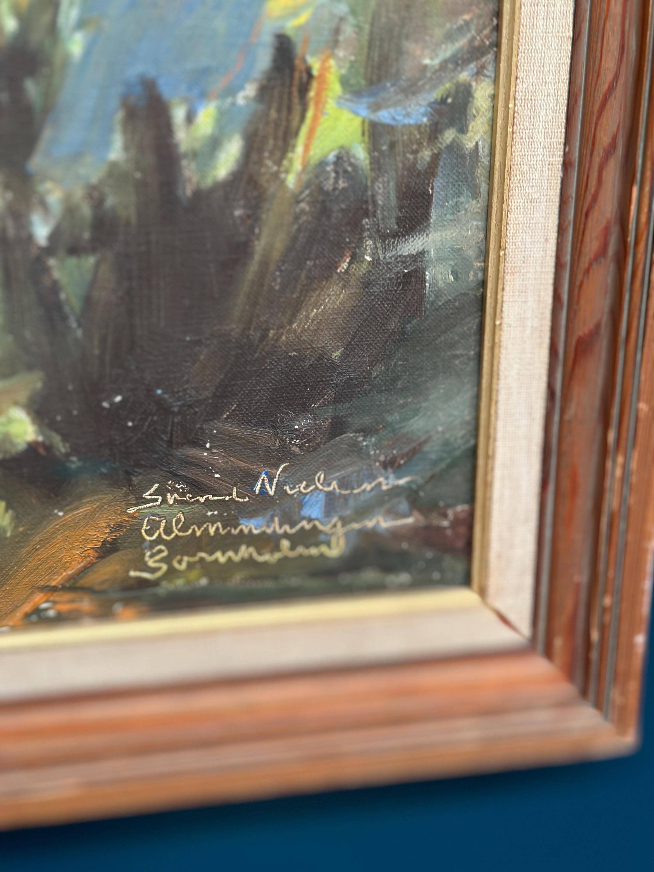 Huile sur toile suédoise du milieu du siècle – “Fjälltrappor” par Einar Johanssen