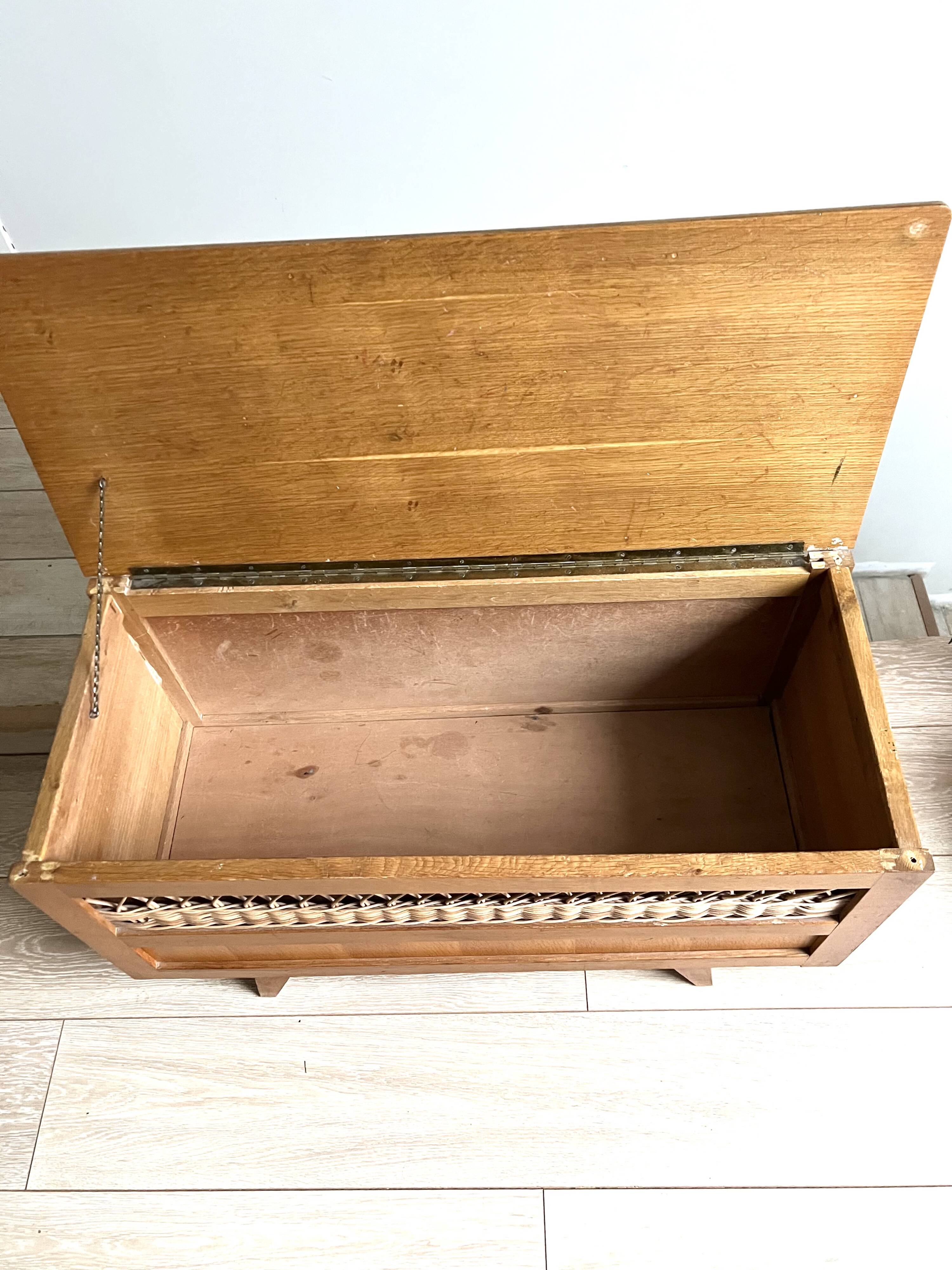 Wooden and rattan chest