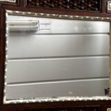 Oriental mirror in carved and turned wood inlaid with mother-of-pearl H 44/L 38 cm
