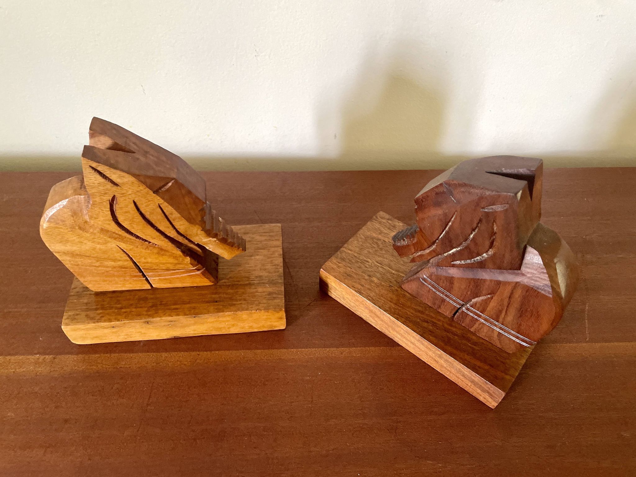 Wooden elephant bookends, handmade 1960