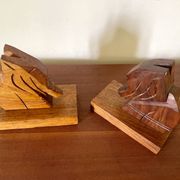 Wooden elephant bookends, handmade 1960