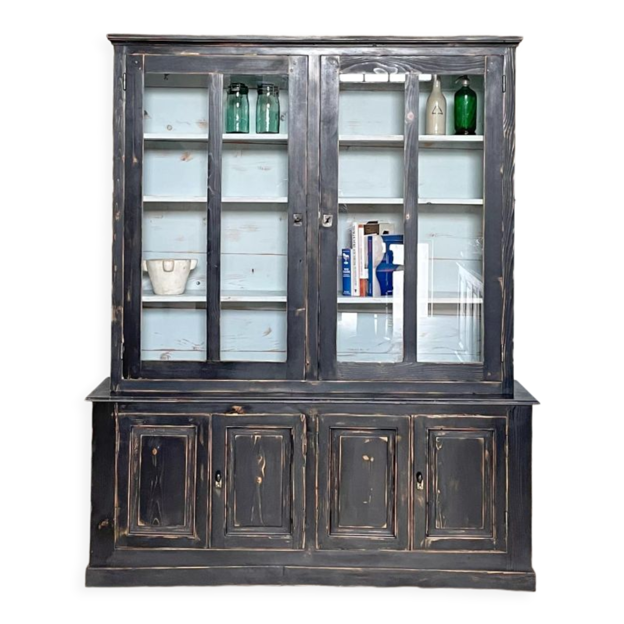 Display cabinet in patinated wood