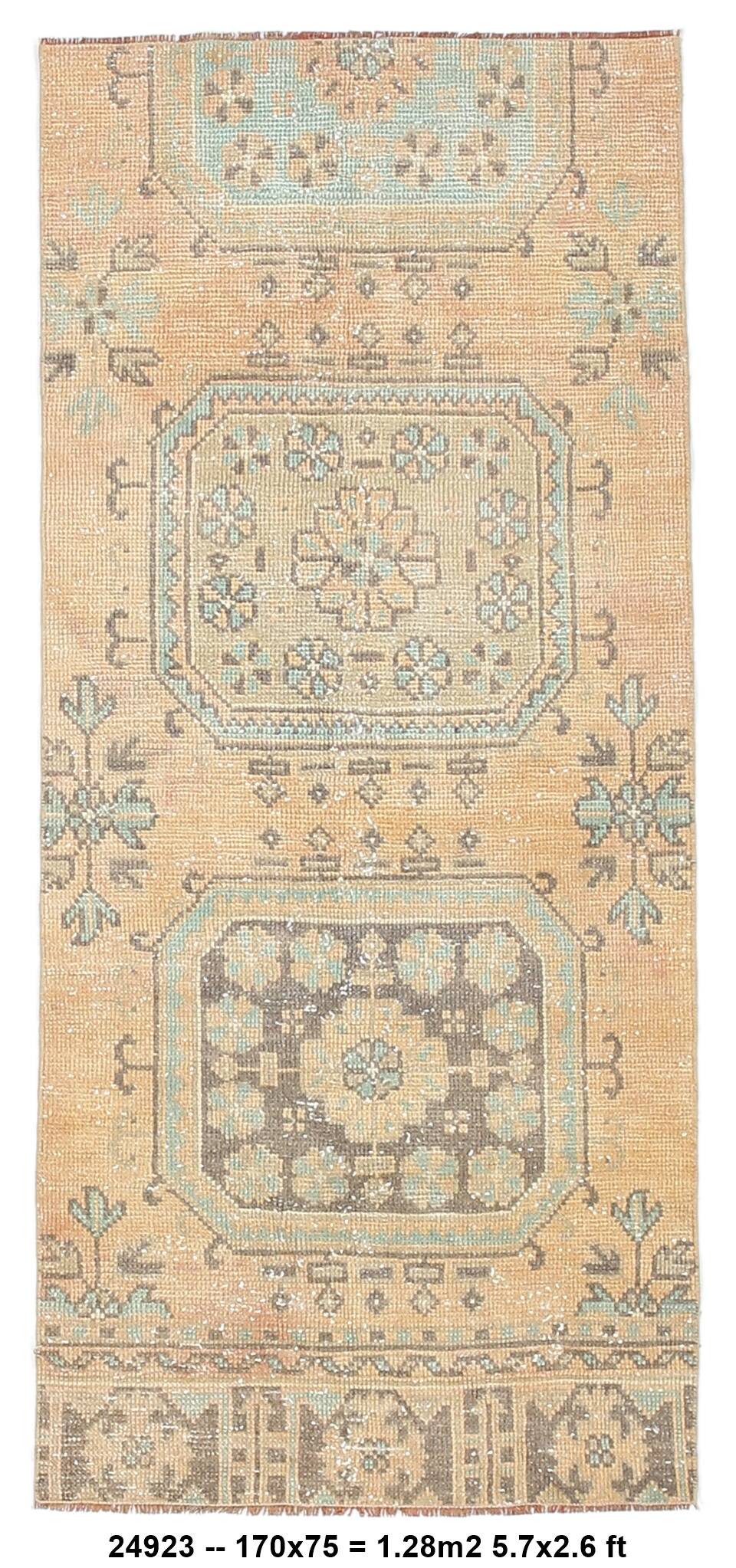 2x5 Turkish Vintage Runner Rug: Light Orange Peach Handmade Carpet 75x170Cm