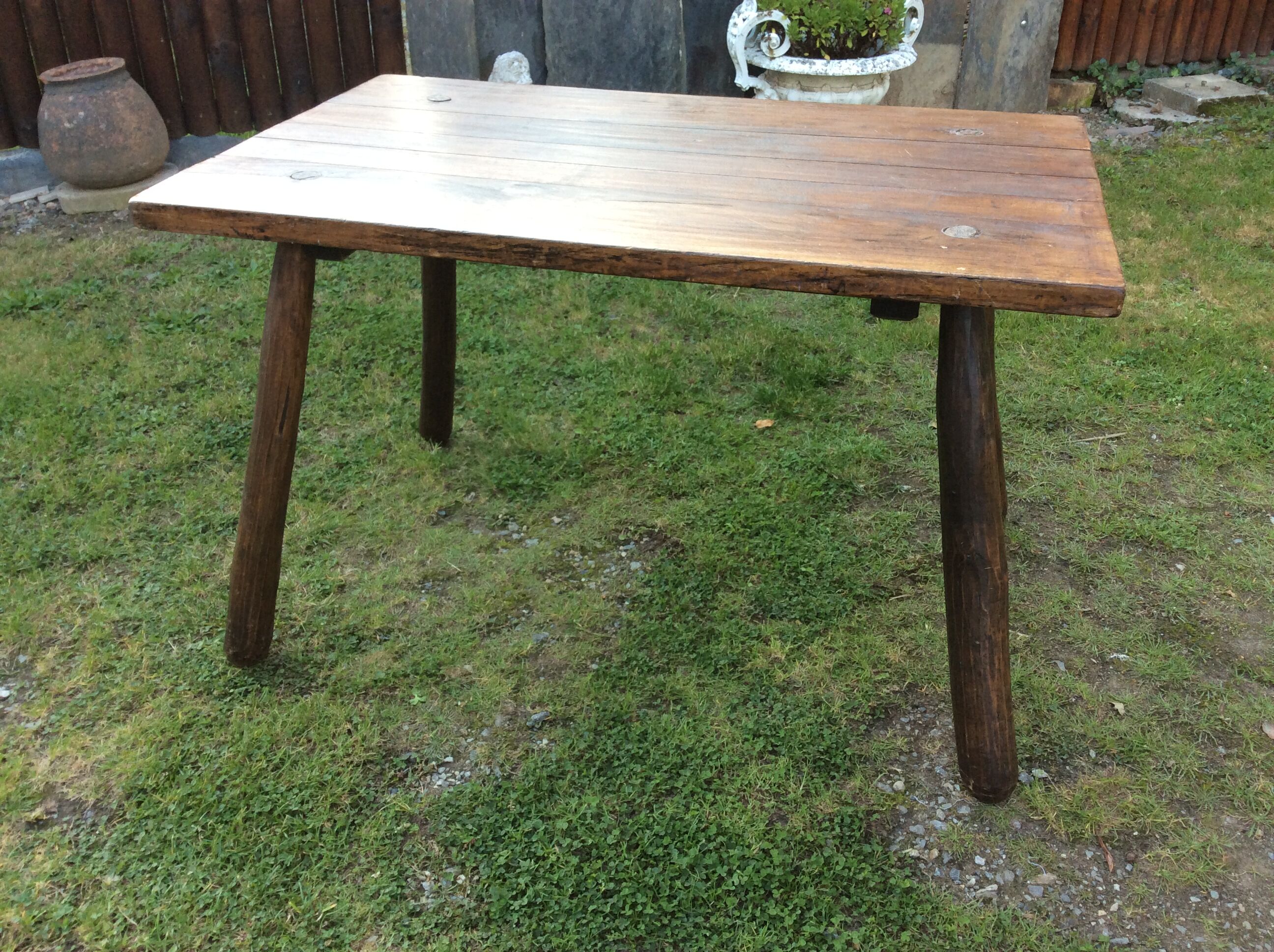 Brutalist vintage table in solid oak