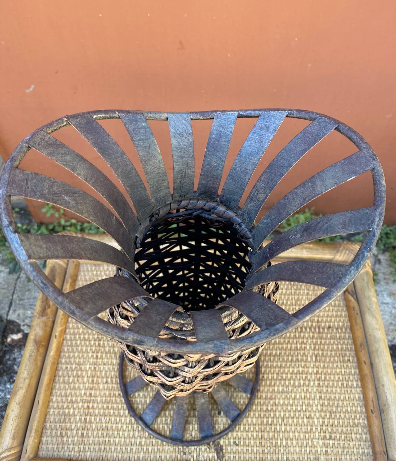 Wicker and metal vase
