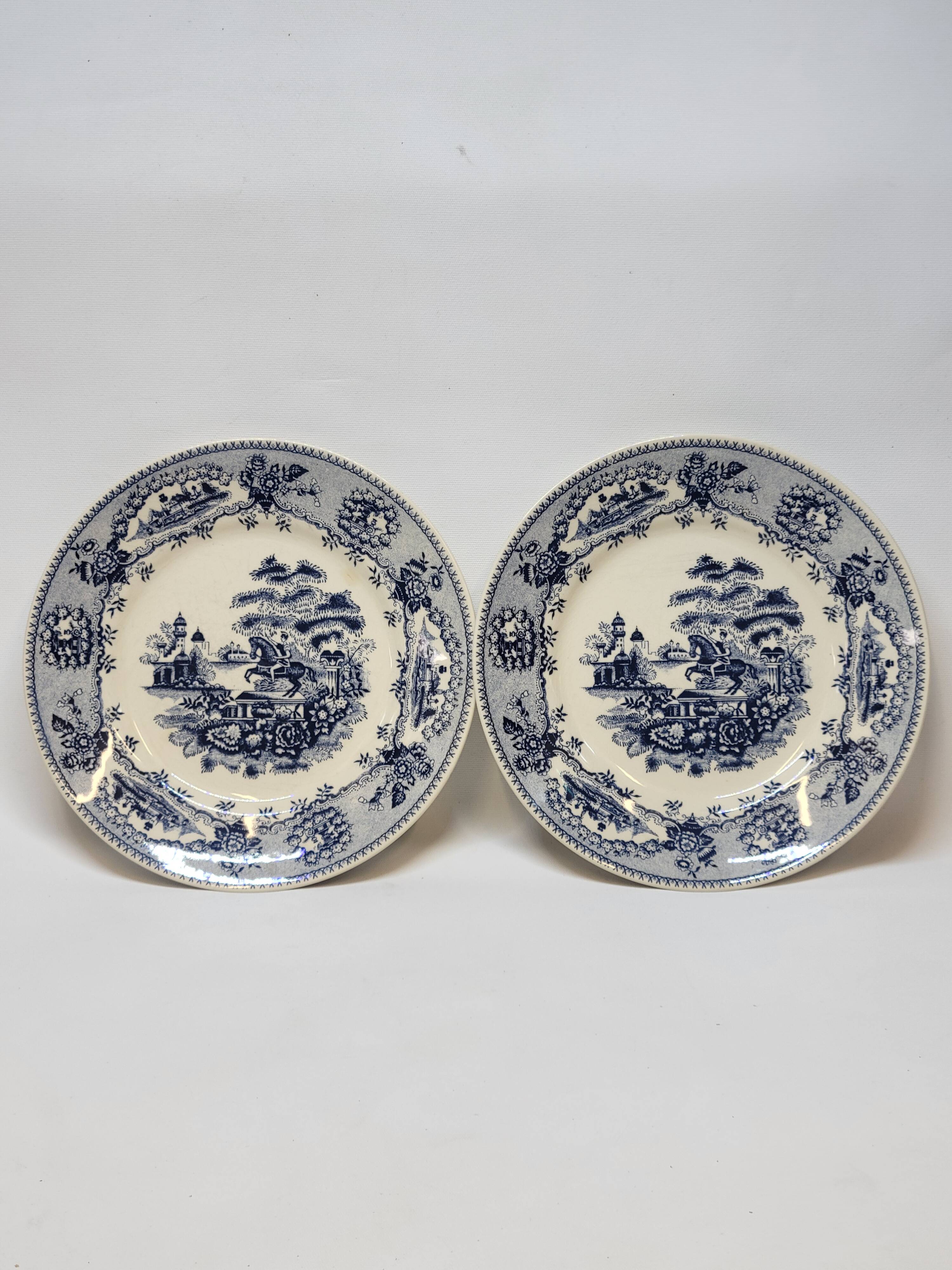 2 Antique Gilman Sacavem Statue Dinner Plates / Serving Dishes