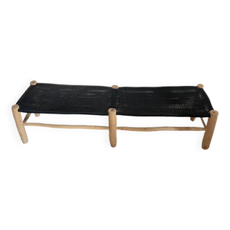 Moroccan wood and rope bench