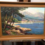 MANANT JEAN BAPTISTE OIL PAINTING SIGNED. SMALL MEDITERRANEAN PORT COTE D'AZUR