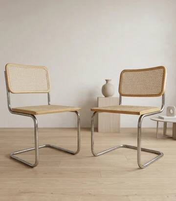 Paire de chaises Cesca, chaises de salle à manger en chrome et rotin Bauhaus par Marcel Breuer, moderne du milieu du siècle, 20e siècle