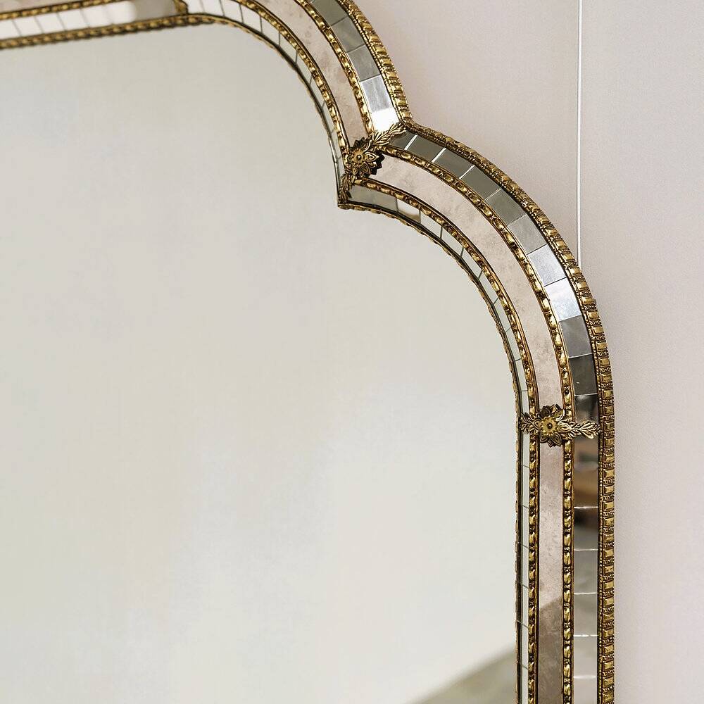 Large Spanish gilt brass & smoked mirror decorative wall mirror, 1980s