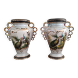 Pair of peacock vases by Hubert Bequet - Pearly ceramic - Belgium - 60s