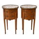 Pair of bedside tables with marquetry and marble, Louis XV style, openwork gallery.