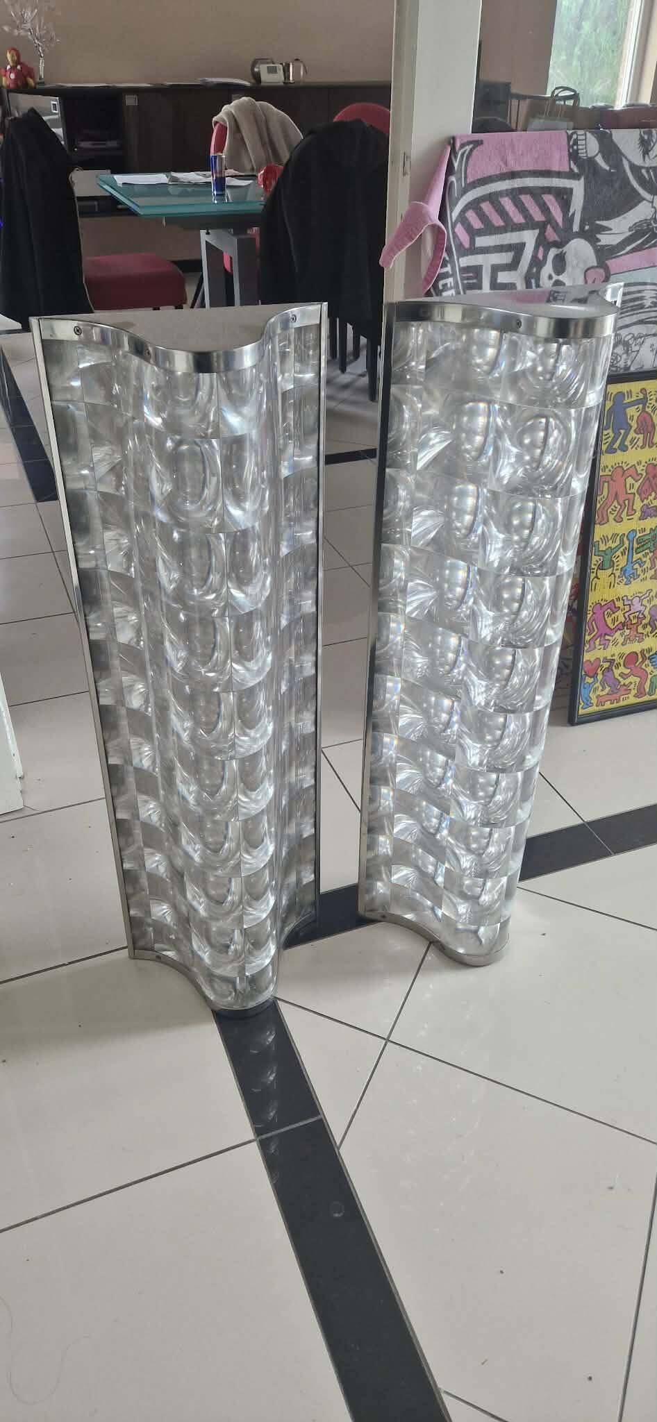 Gigantic 1970s plastic and chrome PVC wall lights, pair.