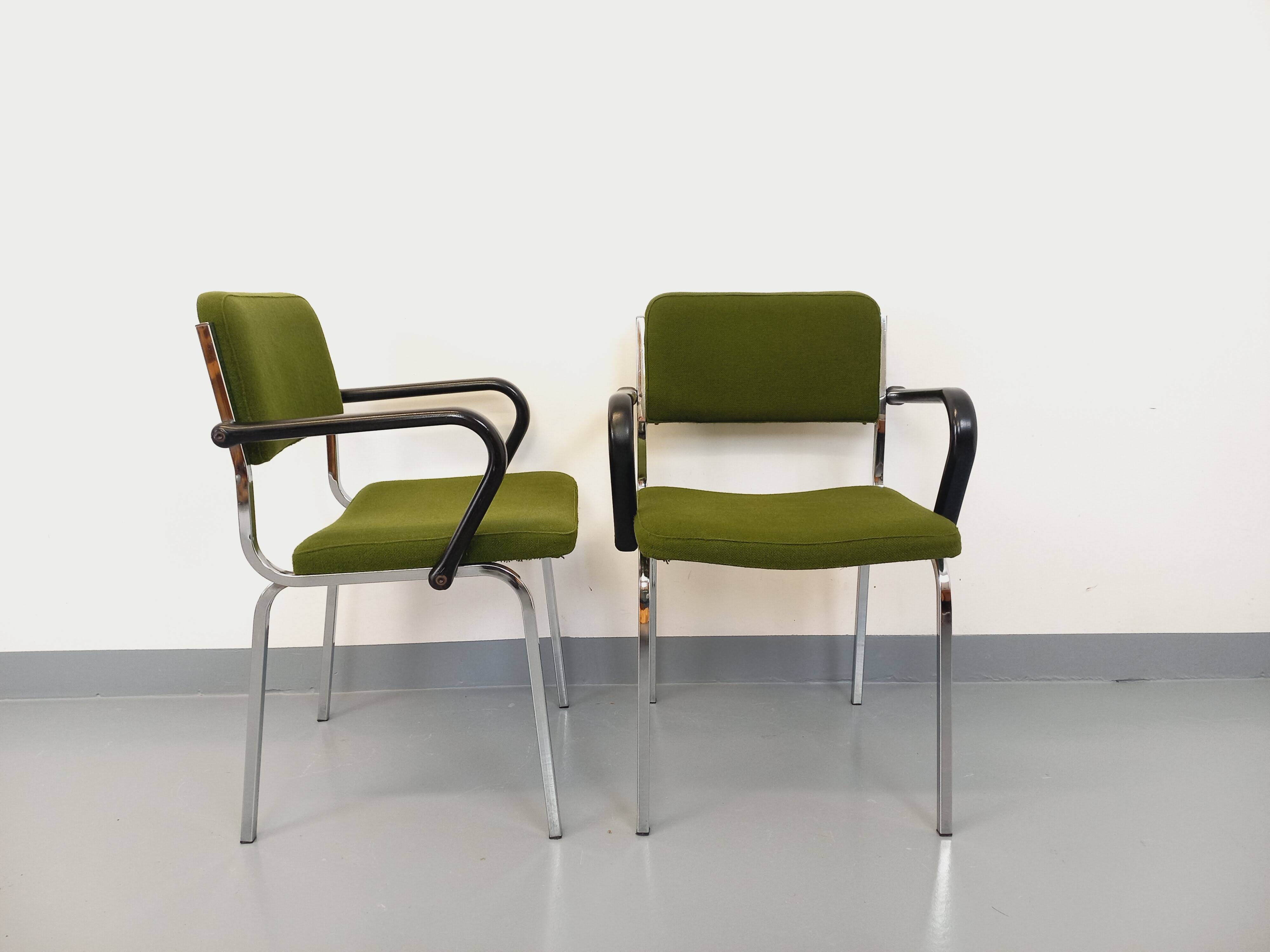 Pair of vintage fabric and chrome armchairs from the 70s