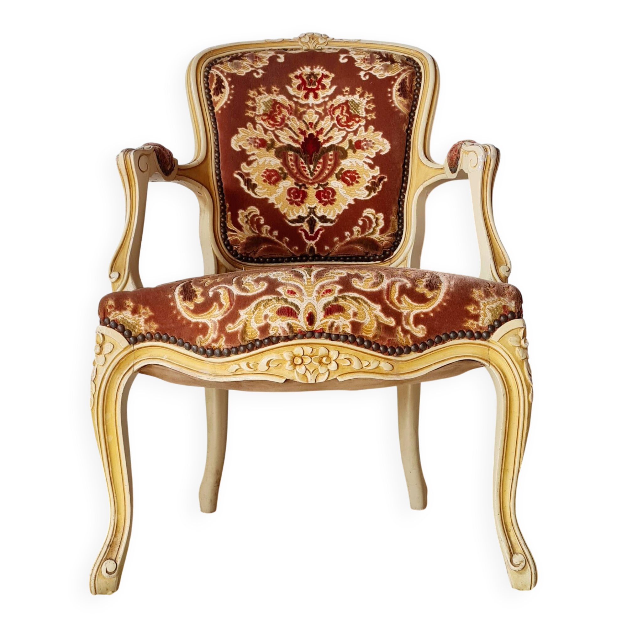 Louis XV style cabriolet armchair - floral velvet seat