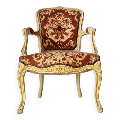 Fauteuil cabriolet de style Louis XV - assise velours fleurie