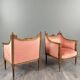 Paire de fauteuils bergères de style Louis XVI en bois sculpté, velours, XX