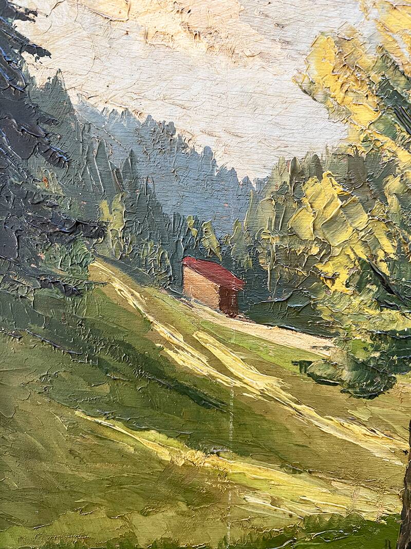 Painting "The Tree in the Valley", oil on panel, signed, 1936
