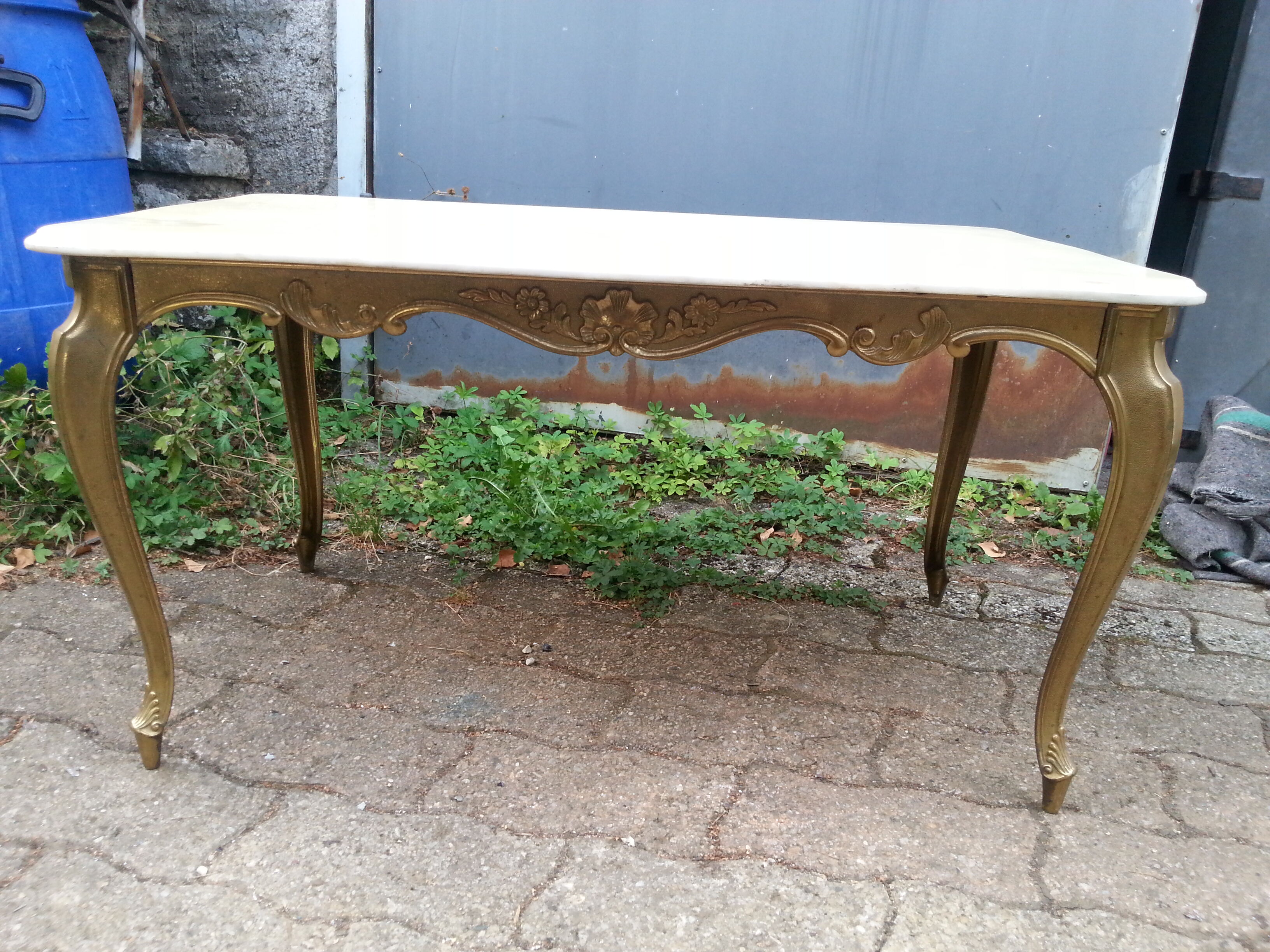 Coffee tanle brass and marble white 1960