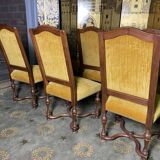 Suite of 6 chairs walnut and yellow velvet louis XIV style
