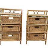 2 vintage bamboo and rattan bedside tables from the 1970s