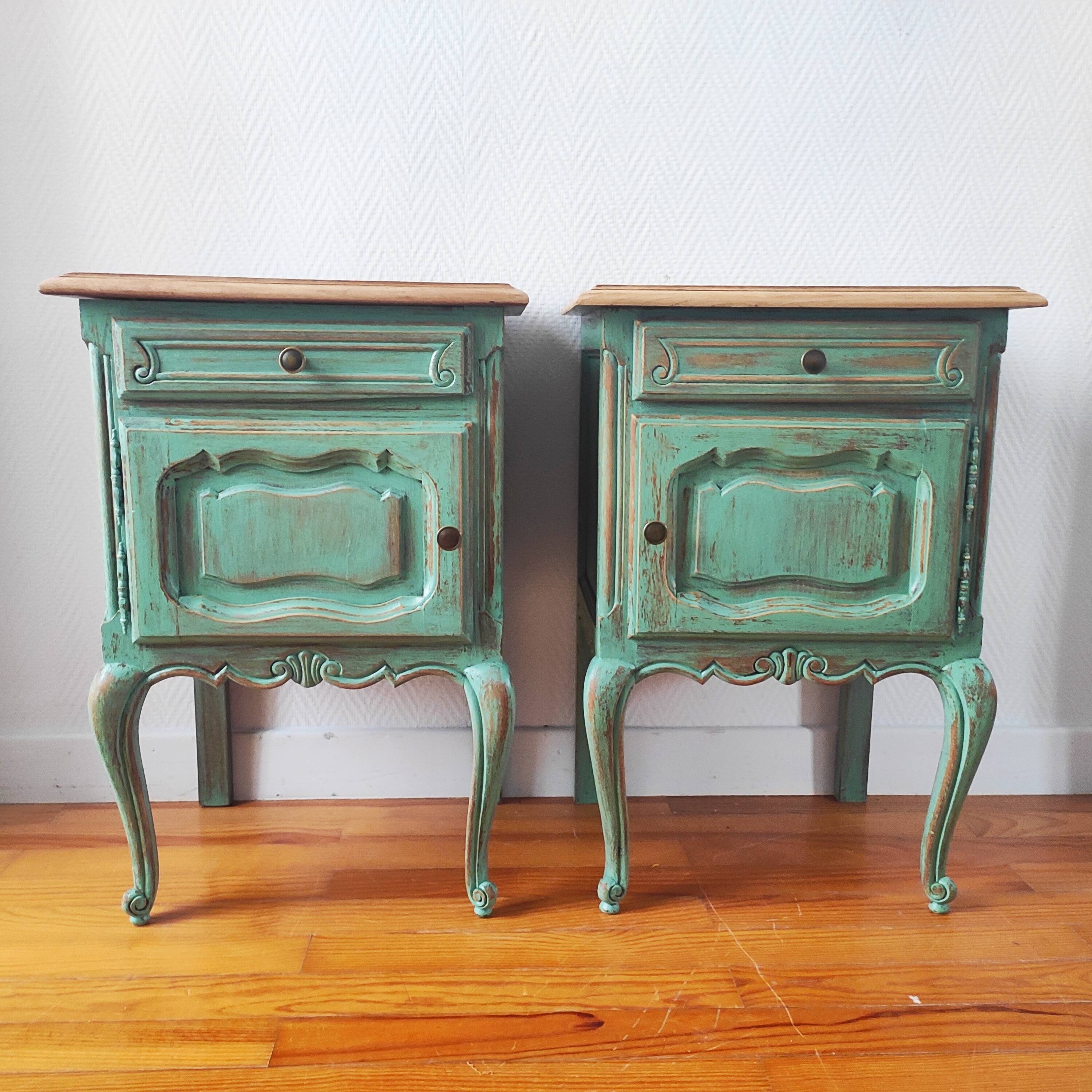 Pair of patinated bedside tables