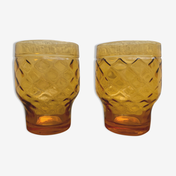 2 vintage glasses pernod anisette amber glass