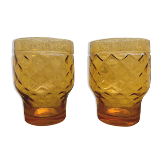 2 vintage glasses pernod anisette amber glass