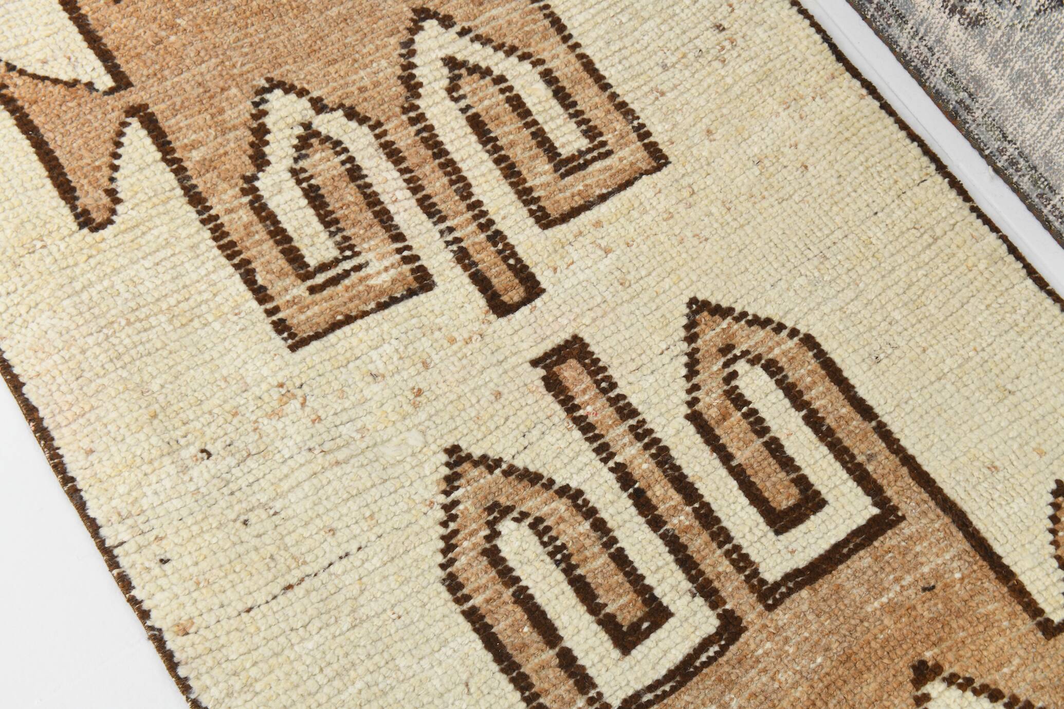 Beige Brown Oriental Persian Runner Rug, 88x351Cm